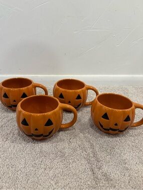 Target Orange Pumpkin Jack-O'-Lantern Ceramic Mugs - Set of 4 NEW